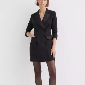 LOFT Black Mini Satin Trim Pocket Double-Breasted Blazer Dress